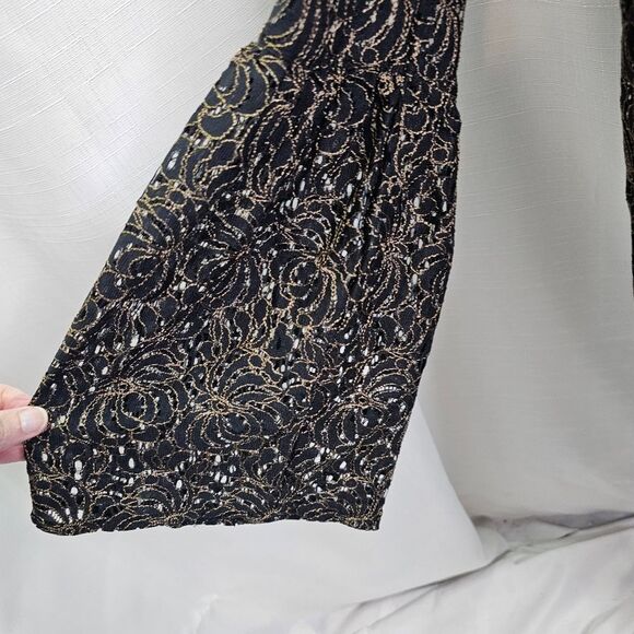 BCBGeneration Black and Gold Lace Bell Sleeve Mini Dress Size XS - Picture 7 of 12